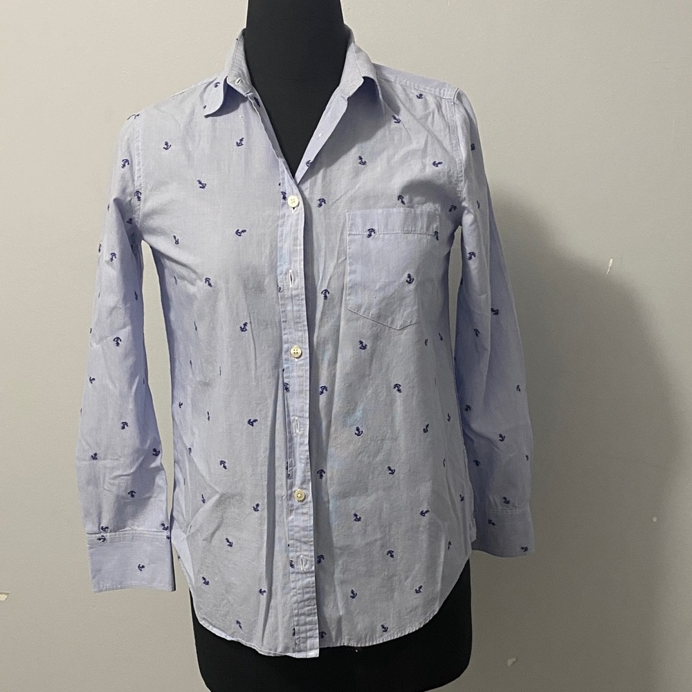 J. Crew Light Blue Shirt with Navy Pattern